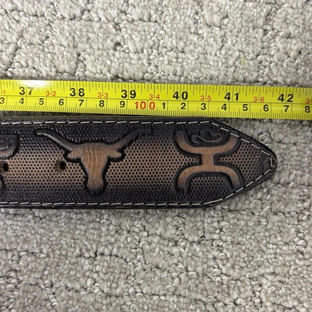 Custom Western Bling Belt Leather Tooled Texas Longhorn Buckle Rhinestone Blue L